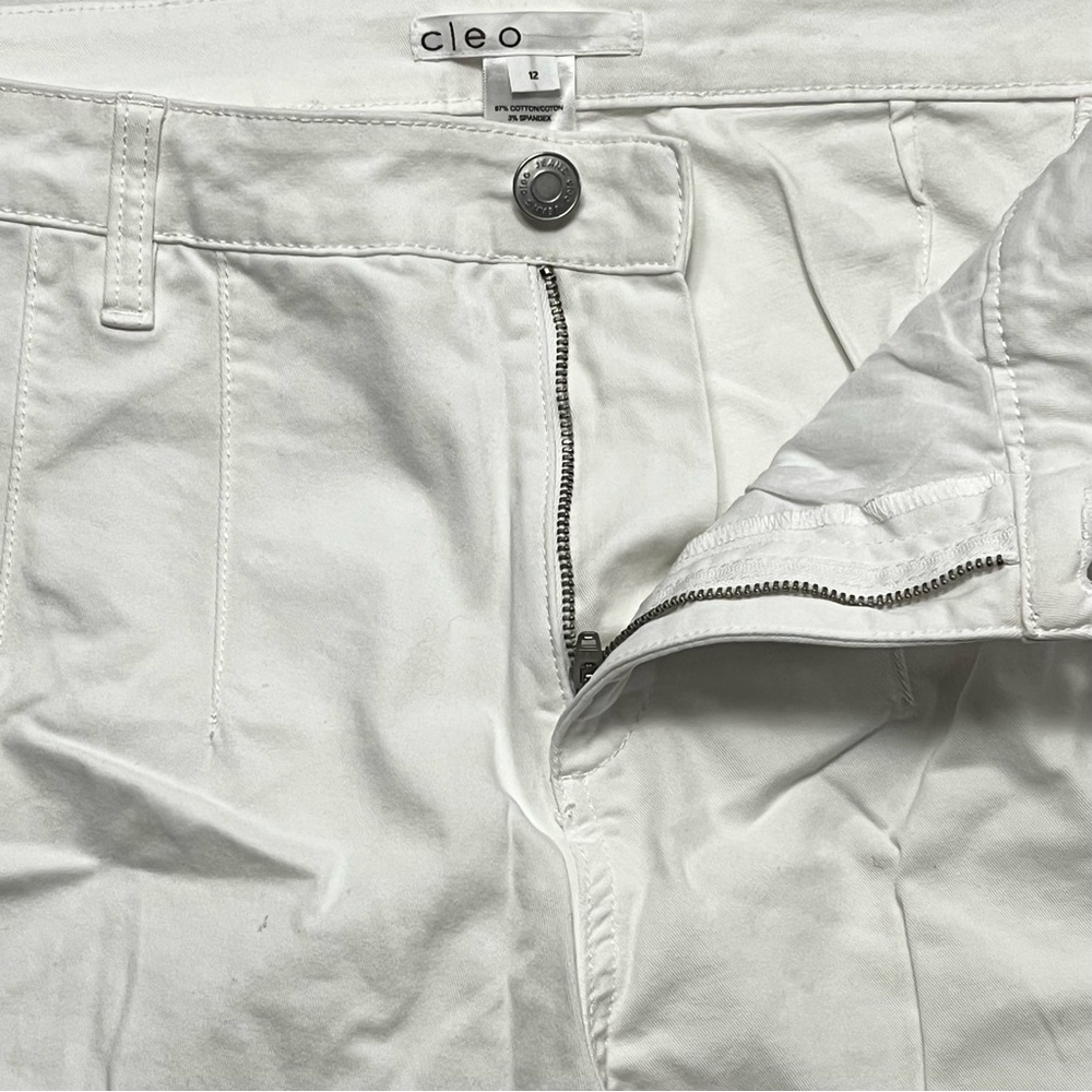 Cleo White Wide Leg Trouser Pants | Size 12 | High Rise Stretch Cotton - Picture 4 of 10